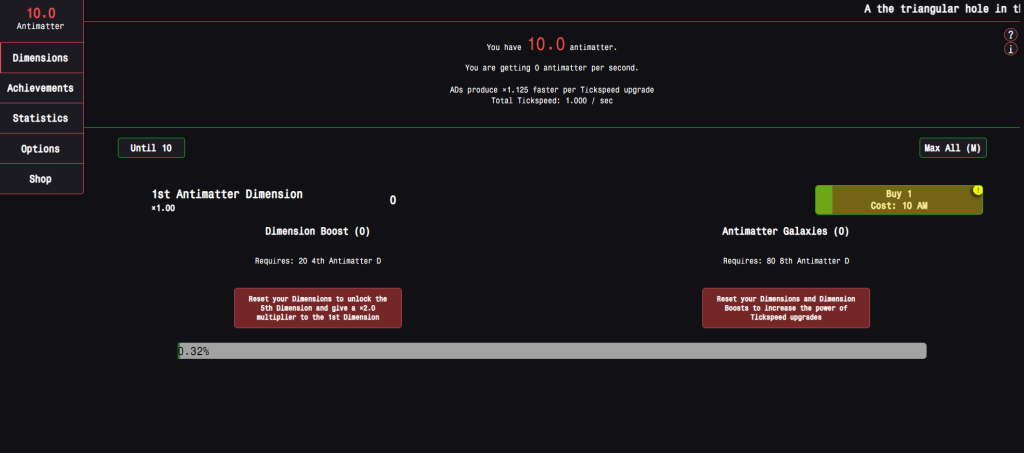 Antimatter Dimensions new design interface