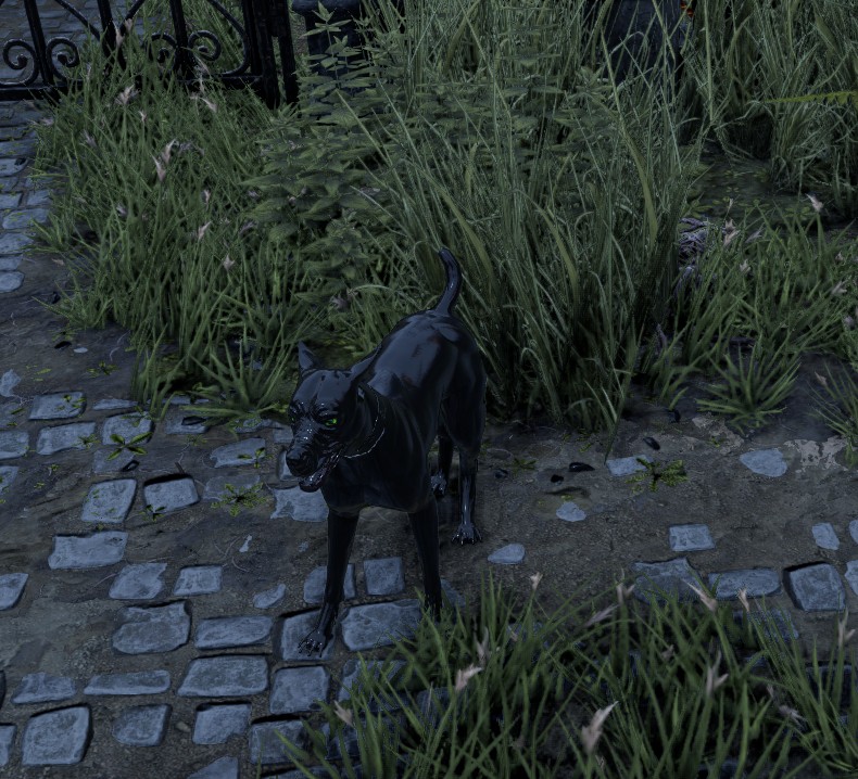 Andras the black undead dog in the Stonegarden graveyard in Divinity Original Sin 2