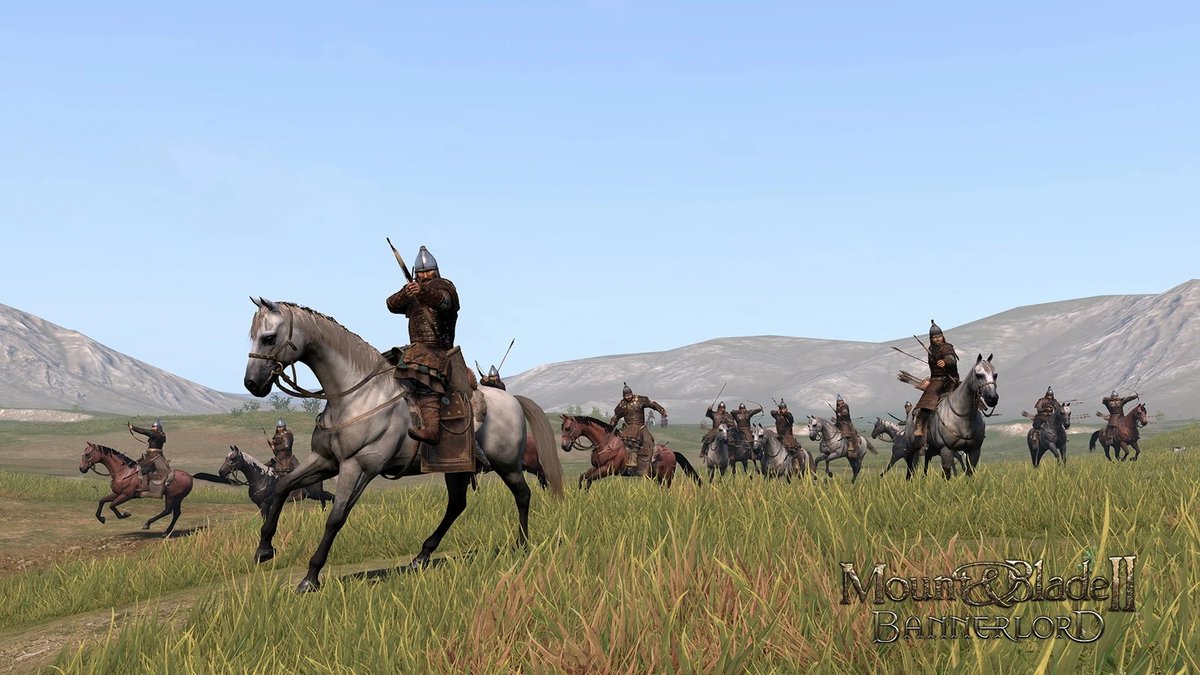 Khuzait horse archers riding across the steppe