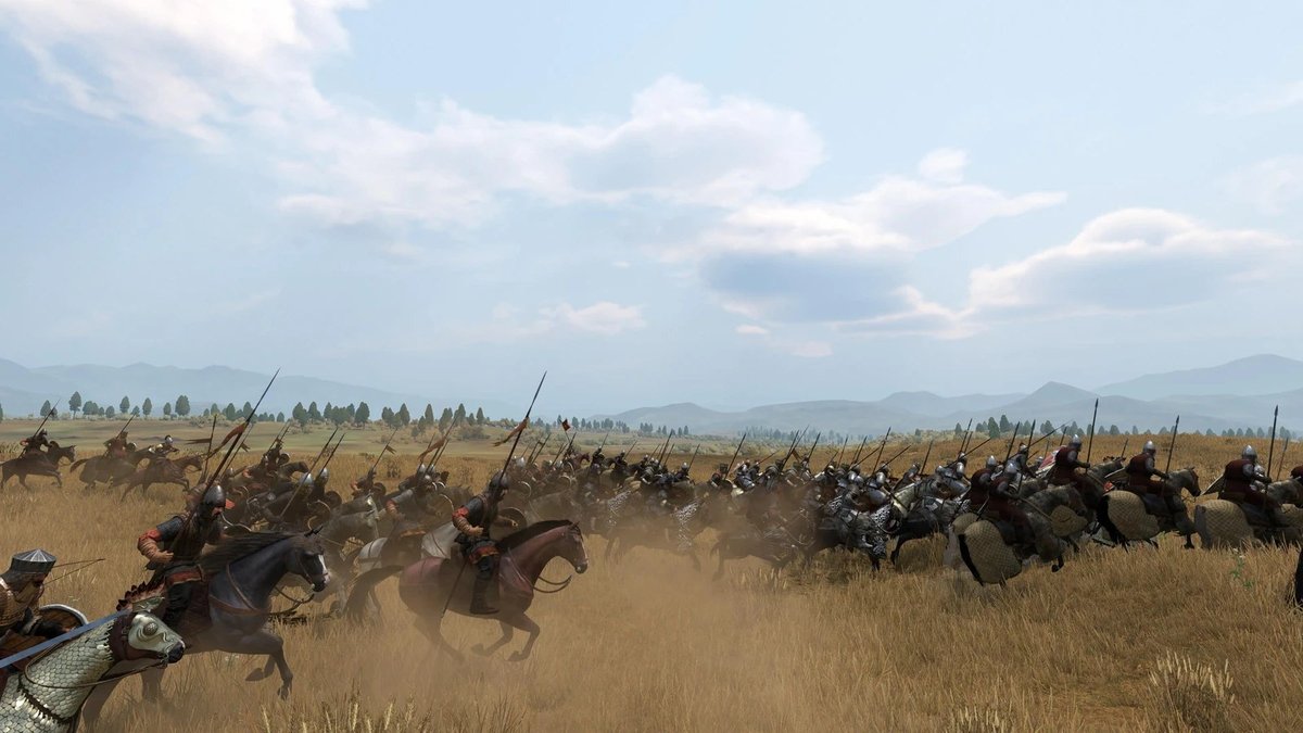 Vlandian cavalry charging with couched lances in Bannerlord
